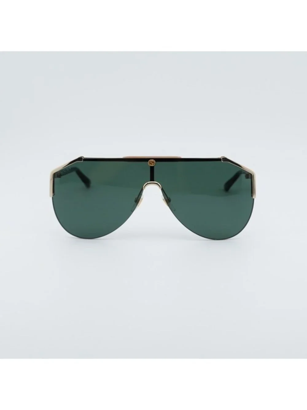 Gucci GG0584S 002 Sunglasses Gold Shield Frame, Green Lenses - Picture 3 of 11